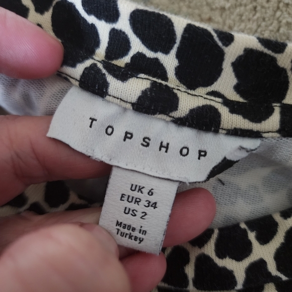 Topshop Animal Leopard Print Dress Women's 2 Black Tan Tie Sleeves Round Neck - Picture 9 of 10